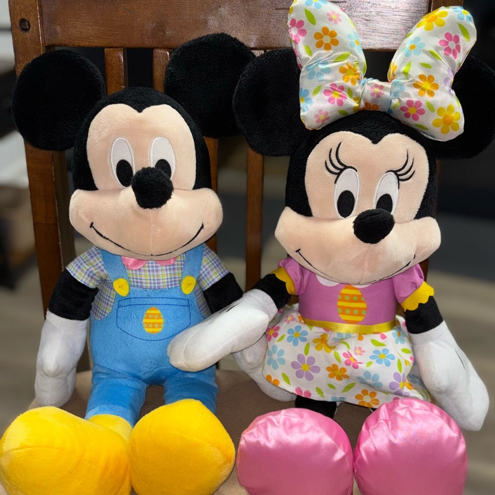 Disney Mickey and Minnie Mouse Plush Duo - Black, Blue, Pink, Yellow
